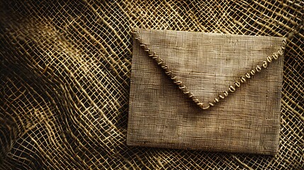 Burlap fabric background enhancing a triangle card mockup, rustic style.