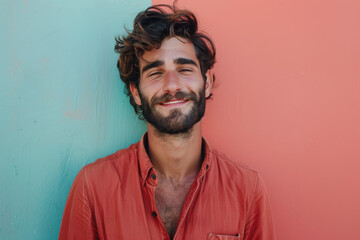 Obraz premium A close up portrait of a young man with a subtle smile
