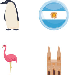 Argentina travel icons set cartoon vector. Various landmark of argentina. South america country