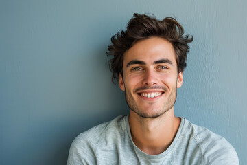Obraz premium A close up portrait of a young man with a subtle smile