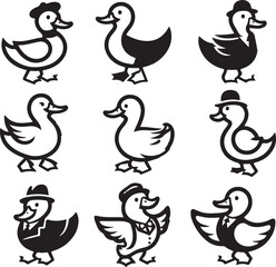 duck vector icon logo rubber duck sunglasses cartoon character illustration bird farm animal doodle symbol design 