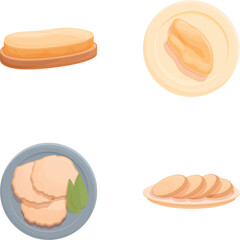 Pate meat icons set cartoon vector. Traditional foie gras dish. French food © nsit0108