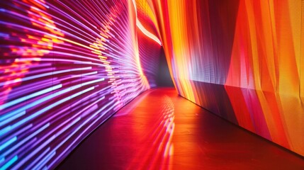 Abstract futuristic hallway with vibrant lights creating an immersive visual experience