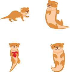 Cute weasel icons set cartoon vector. Mink ferret character. Funny animal