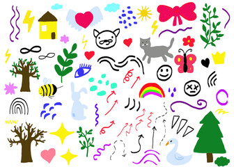 Fototapeta premium childish colorful doodles with wax texture halk and charcoal pencil