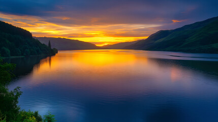Fototapeta premium Scenic Lake and Mountains at Sunset