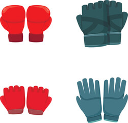 Sport glove icons set cartoon vector. Glove for different sport. Training accessory