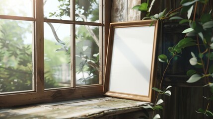 Cozy Rustic Window with Wooden Frame, Generative AI