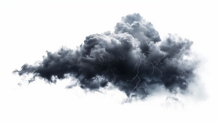 Black storm clouds with lightning and smoke, isolated on a white background