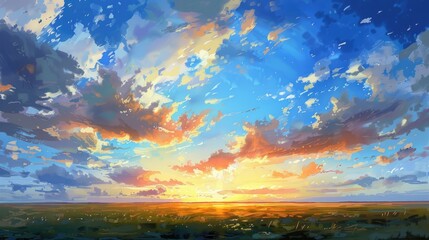 Fototapeta premium The dawn breaks with a sunny sky and scattered clouds