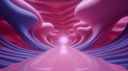 A room from virtual reality. Conceptual surreal gaming industry background. Glossy pink underground shapes.