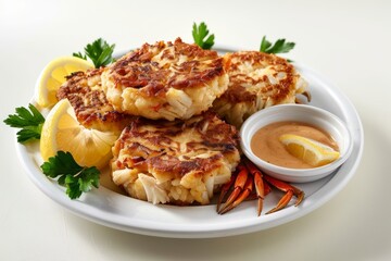 Baltimore Orioles Crab Cakes on White Plate with Tartar Sauce