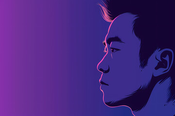 Silhouette of an asian man's face in cartoon style