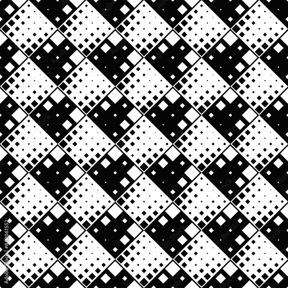 Poster Seamless diagonal square pattern background - monochrome abstract vector design from squares