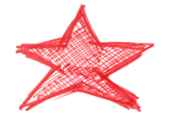 Grunge scribble symbol red star, red marker isolated on white background	
