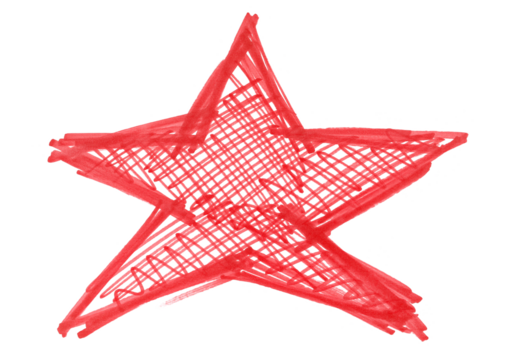 Grunge scribble symbol red star, red marker isolated on white background	