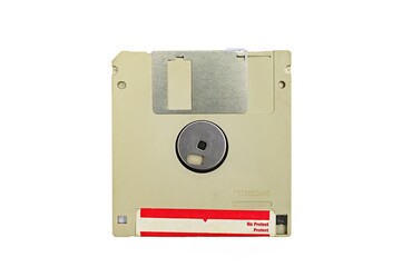 Old 3.5-inch floppy disk or diskette isolated on white background