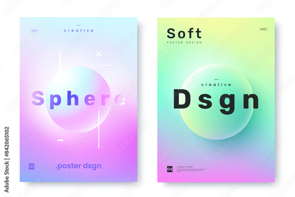 Poster Modern poster design with gradient round sphere in the center. Colorful banner design with 3d gradient background. Ideal for tech event invitation, ad, cover, web.