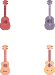 Fototapeta premium Ukulele icons set cartoon vector. Small acoustic hawaiian guitar. Musical instrument