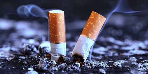 Breaking a cigarette to quit smoking symbolizes positive change for a healthy lifestyle. Concept Health & Wellness, Quit Smoking, Positive Change, Lifestyle Improvement