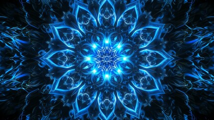 Abstract Blue Kaleidoscope Pattern, Digital Art Background