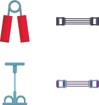Espander tool icons set cartoon vector. Different type of expander. Sport equipment