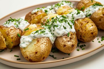Fototapeta premium Golden-Brown Potatoes with Velvety Herb Topping
