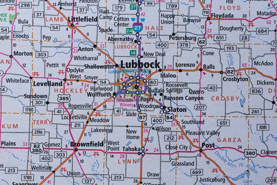Road map of the Lubbock, Texas area