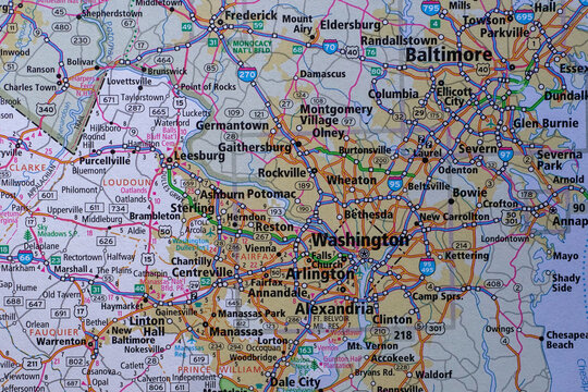 Road map of Maryland showing the area between Baltimore and Washington, DC