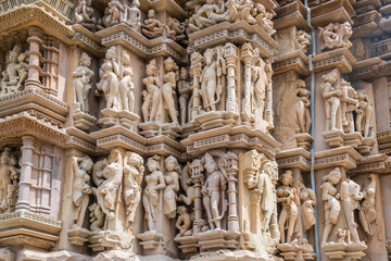 Khajuraho Temples known for erotic stone sculptures with intricate craftsmanship and fine details