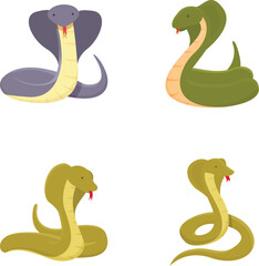 Cobra icons set cartoon vector. Cobra snake cartoon character. Animal, reptile