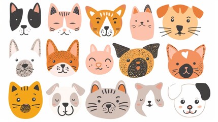 Obraz premium Flat Vector illustration of cute cat. Collection sets