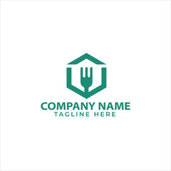 Fork leaf organic logo design. Healthy food icon template.
