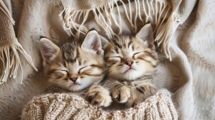 Cute sleeping baby cat in blanket