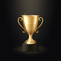 Vector 3d Realistic Blank Golden Champion Cup Icon Closeup on Black Background. Design Template of Championship Trophy. Sport Tournament Award, Gold Winner Cup and Victory Concept