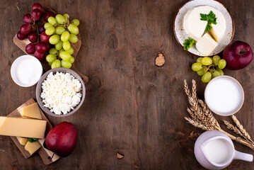 Judaic holiday Shavuot concept. Tzfat cheese and dairy products