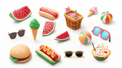 Summer Fun and Food Icons - Flat Design - Summer vacation concept - Isolated - Retail discount graphic - Promotional sale visual - Seasonal marketing visual