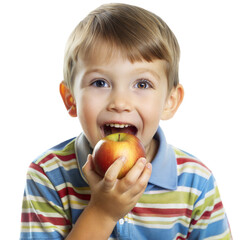 Young Boy Taking a Bite of a Red Apple