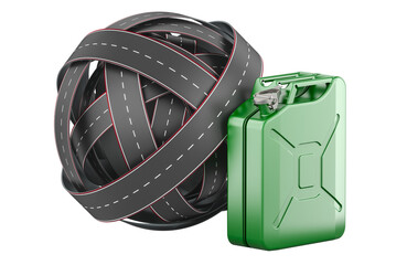 Roads knot with jerrycan. 3D rendering isolated on transparent background