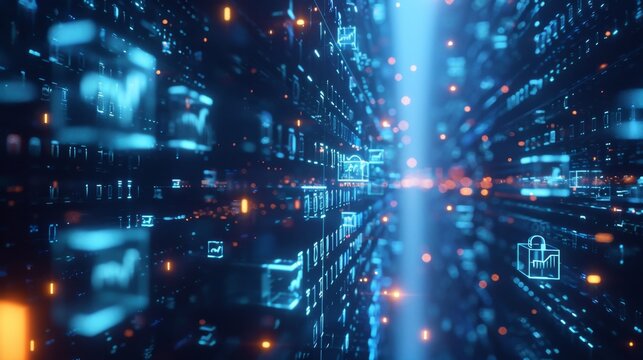 Abstract Futuristic Data Network with Neon Lights, Generative AI