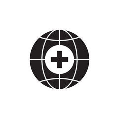 Earth globe with medical cross icon design, isolated on white background, vector illustration