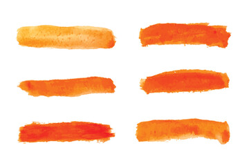 set of watercolor vector strokes, brushes for painting orange color