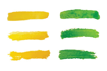 Set of watercolor vector strokes, brushes for painting yellow and green color