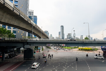 View of the transit, bridges and street of the city of Bangkok