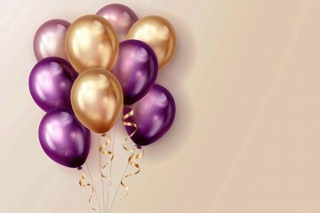 Happy birthday card with luxury balloons and ribbon. 3d realistic style. vector illustration for design.