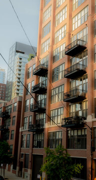 Urban building with balconies in the city