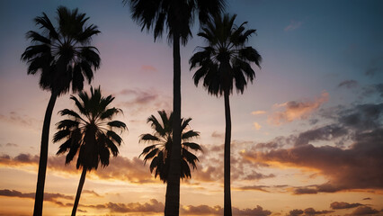 Obraz premium Silhouette of palm trees at sunset