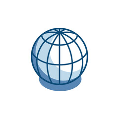 isometric vector globe linear icon, in color on white background, travel or world internet