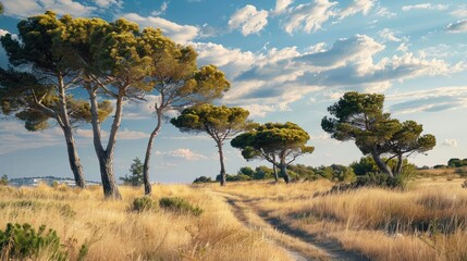 Obraz premium Dry looking pine trees due to the warm climate