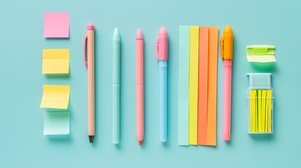 Pastel Stationery on Blue Background, Minimalist School Supplies Arrangement with Copy Space, Colorful Back to School Design for Marketing and Banners